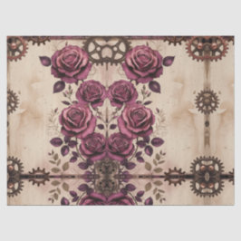 Papel De Seda Steampunk Plum Roses & Gears Wrapping Paper