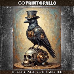 Papel De Seda Steampunk raven with top hat and skull - 