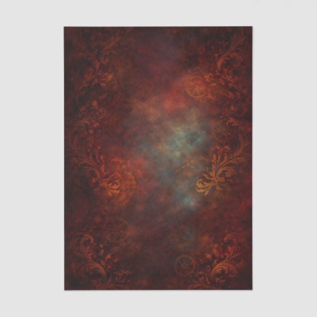 Papel De Seda Steampunk Red Damask Background EZ6 Decoupage (Frente )