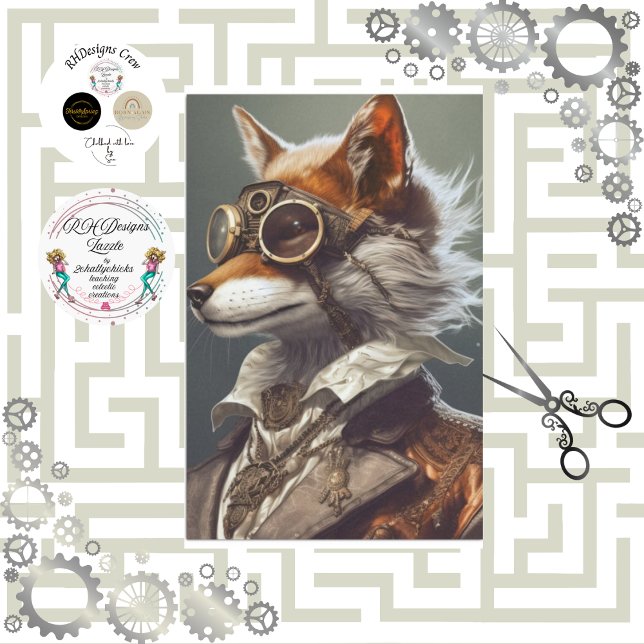 Papel De Seda Steampunk Red Fox Victorian Style Decoupage (Criador carregado)