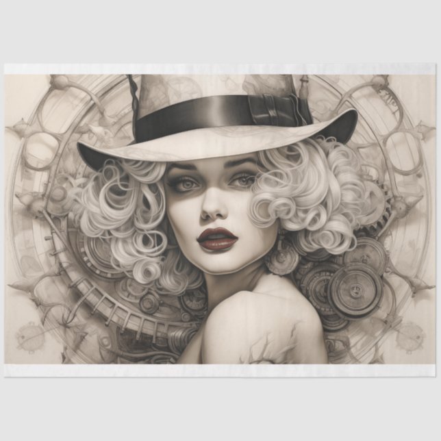 Papel De Seda Steampunk Sepia Blonde Lady Decoupage (Frente )