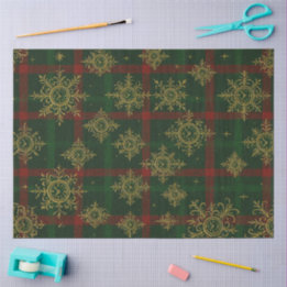 Papel De Seda Steampunk Snowflake Red and Green Tartan