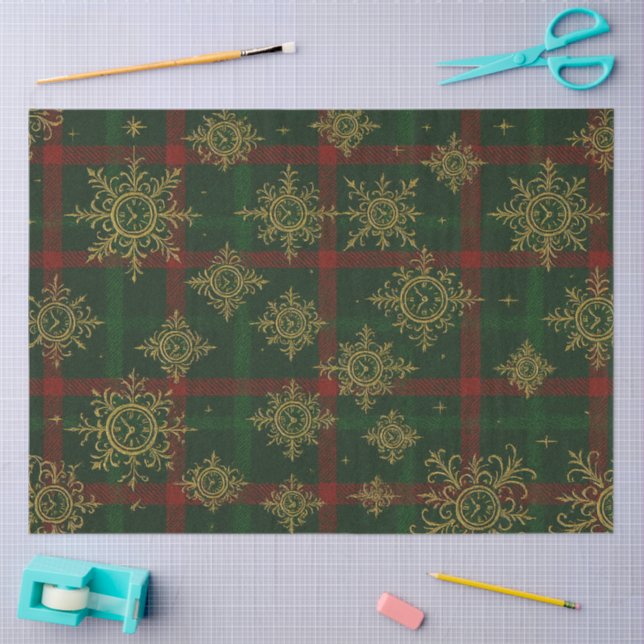 Papel De Seda Steampunk Snowflake Red and Green Tartan (Arte )