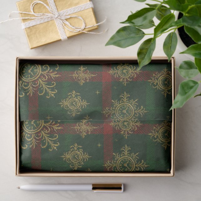 Papel De Seda Steampunk Snowflake Red and Green Tartan (Presente)