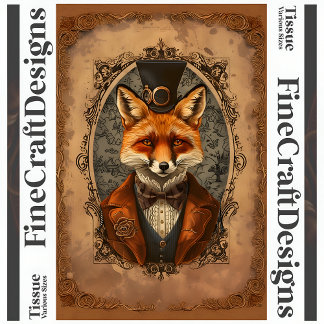 Papel De Seda Steampunk Vitoriano Elegante Raposa A4L Decoupage