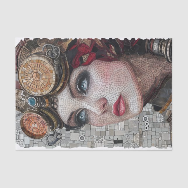 Papel De Seda Steampunk Woman Goggles 1/2 Faux Mosaic 025 (Frente )