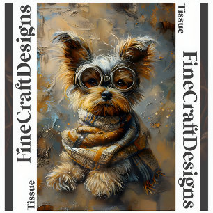 Papel De Seda Steampunk Yorkie Pintura a Óleo Decoupage Direita 