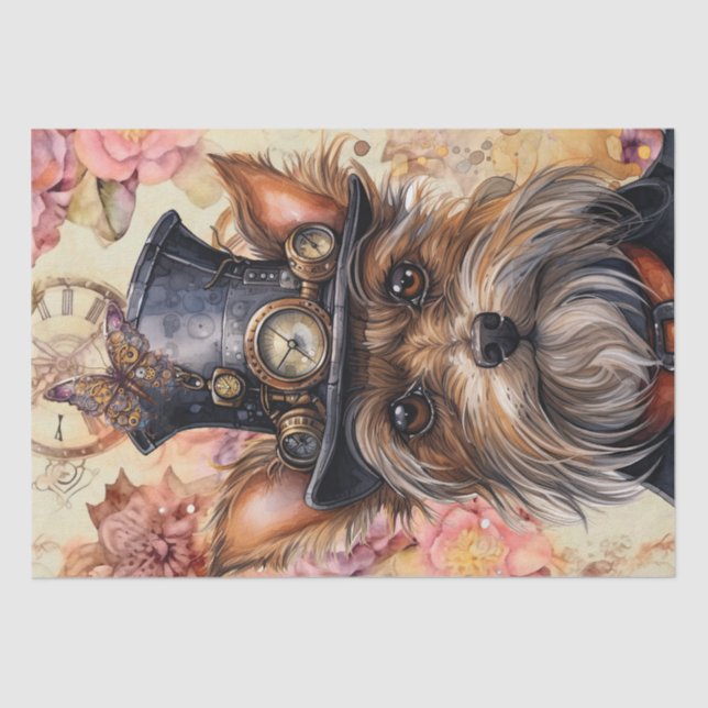 Papel De Seda Steampunk Yorkshire Terrier Dog (Frente )