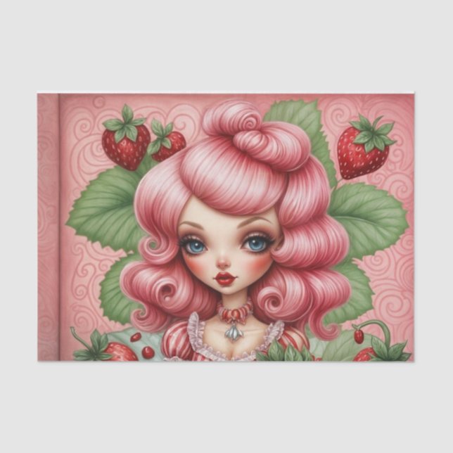 Papel De Seda Strawberry Sweetheart Pink-Haired Cutie Decoupage (Frente )