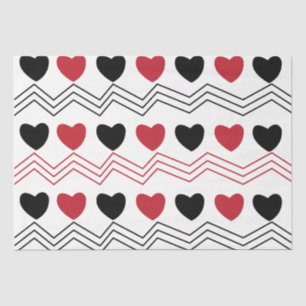 Papel De Seda Stripe de Chevron do Coração Vermelho Negro