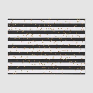 Papel De Seda Stripes Pretas e Brancas com Confetti Dourado Met