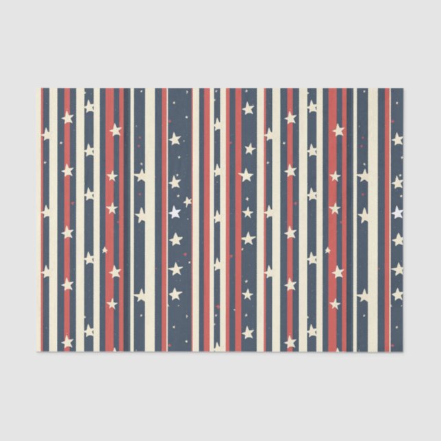 Papel De Seda Stripes Vermelhos, Brancos e Azuis com Estrelas (2 (Frente )