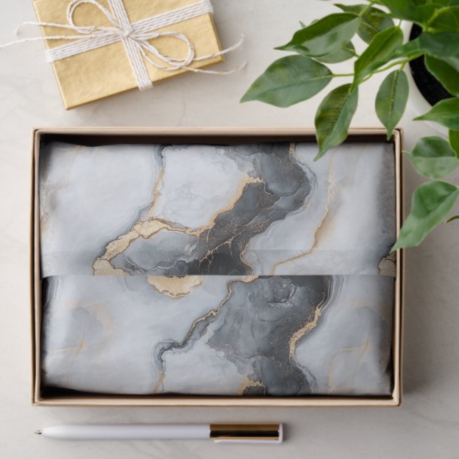 Papel De Seda Stylish Black & Gold Marble Pattern Tissue Paper (Presente)