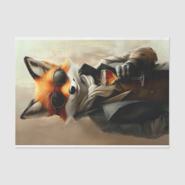 Papel De Seda Suave Gentlemleman Fox, Óculos e Vinho Despojament (Frente )