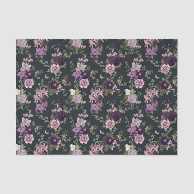 Papel De Seda Subidas, Orquídeas, Rosas na Decoupage Roxa (Frente )