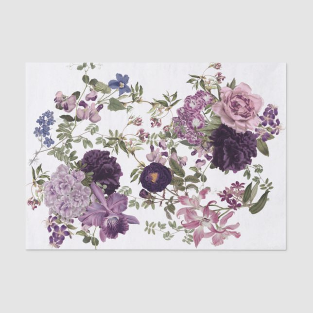 Papel De Seda Subidas, Orquídeas, Rosas na Decoupage Roxa (Frente )