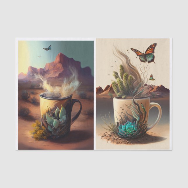 Papel De Seda Sudoeste de Víblias, Café e Cactus (Frente )