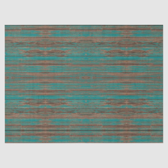 Papel De Seda Sudoeste Rústico Madeira Pintada de Turquesa Desga (Frente )