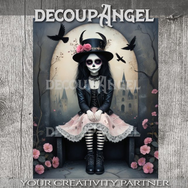 Papel De Seda Sugar Skull Gothic Girl Decoupage (Criador carregado)
