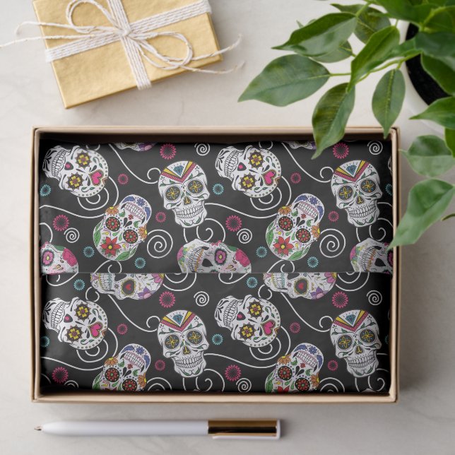 Papel De Seda Sugar Skulls and Swirls Black ID725 (Presente)