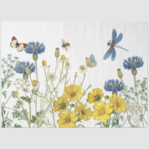Papel De Seda Summer Wildflower Dragonfly Floral Bee Artesanato