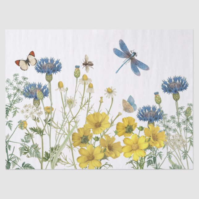 Papel De Seda Summer Wildflower Floral Dragonfly Bee Artesanato (Frente )