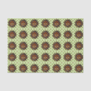 Papel De Seda Sun de madeira cinzelado no fundo verde das
