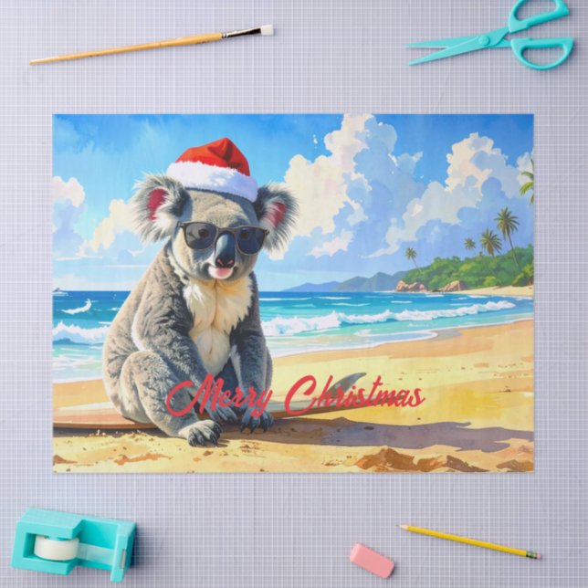 Papel De Seda Sun e Surf Koala Santa Hat (Arte )