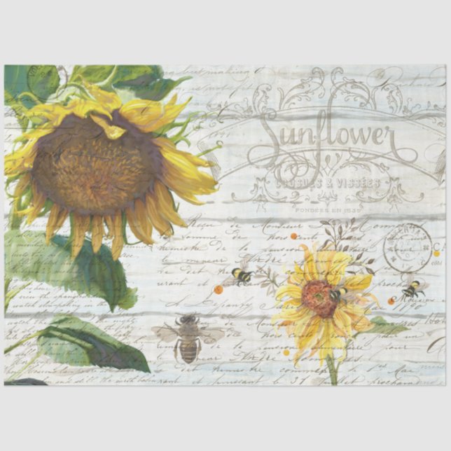 Papel De Seda Sunflower w Bebês Script Ephemera Rustic Decoupage (Frente )