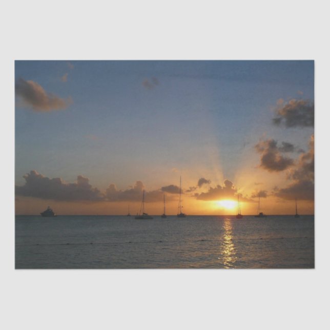 Papel De Seda Sunset com Imagem de Paisagem Tropical de Barcos d (Frente )