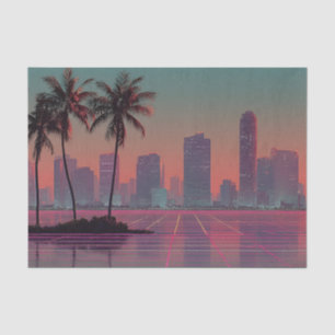 Papel De Seda Sunset de paisagem digital de onda digital retrora