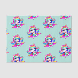 Papel De Seda Super-garota bonita de Unicórnio rosa verde