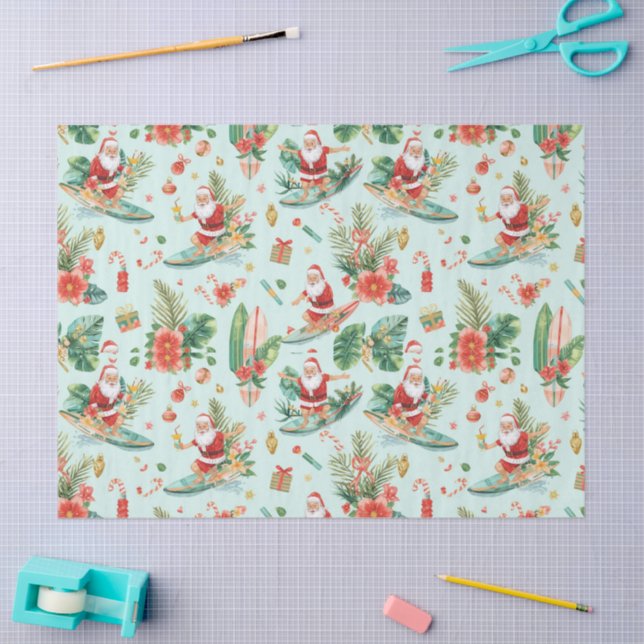 Papel De Seda Surfing Santa Christmas Wrapping Paper Sheets  (Arte )