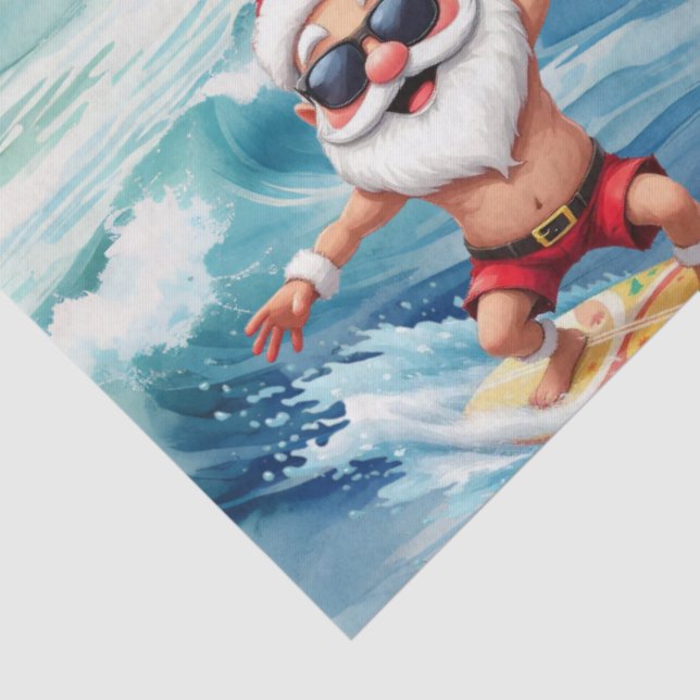 Papel De Seda Surfing Santa is on big wave in Hawaii  (Detalhes)