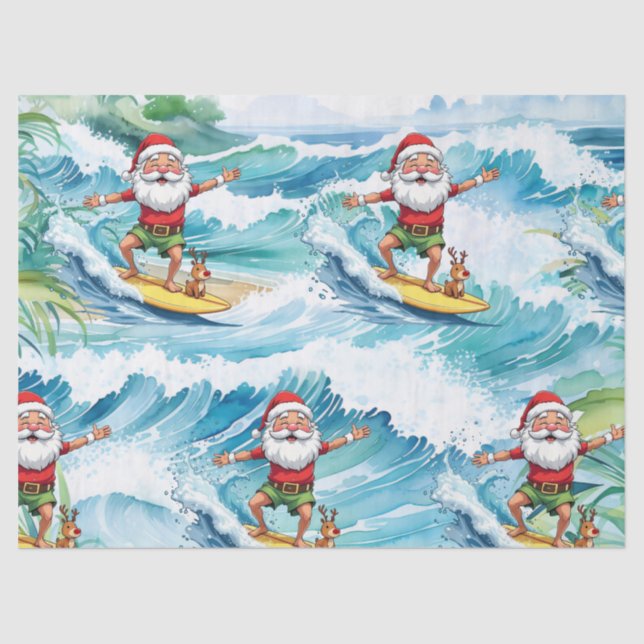 Papel De Seda Surfing Santa is on big wave in Hawaii  (Frente )