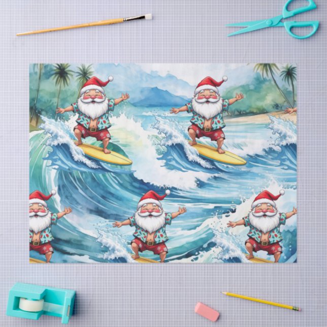 Papel De Seda Surfing Santa is on big wave in Hawaii  (Arte )