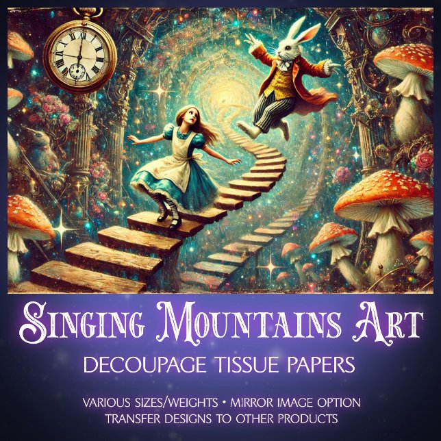 Papel De Seda Surreal Alice In Wonderland Rabbit Hole Decoupage (Criador carregado)