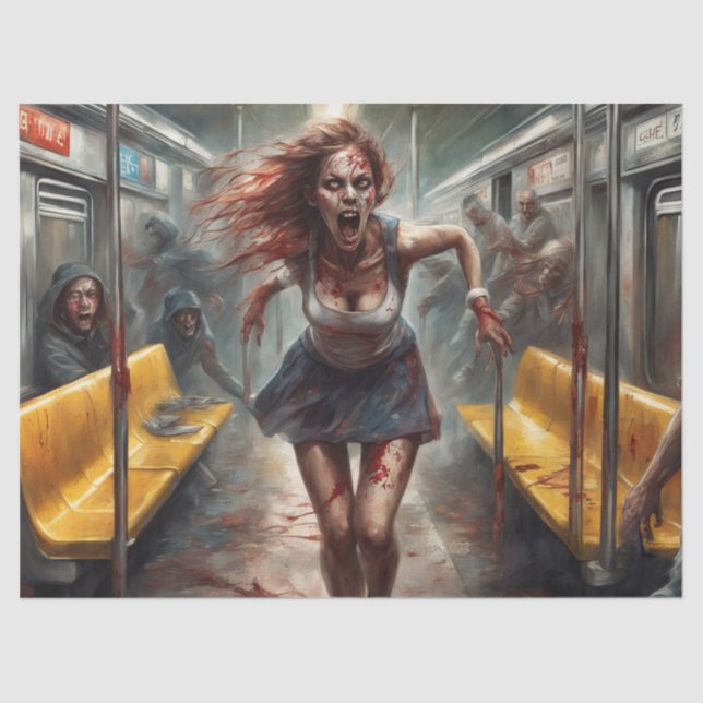 Papel De Seda Surto De Zombie Em Decoupage De Comboio (Frente )