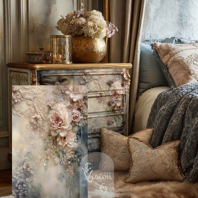 Papel De Seda Sussurros desbotados Chique romântico (Faded Whispers, Shabby Chic Romantic Vintage Floral Decoupage Tissue Paper)