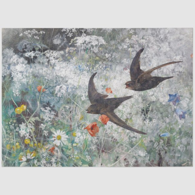 Papel De Seda Swallow and Flower Field, Bruno Liljefors (Frente )