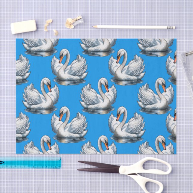 Papel De Seda Swan Birds Pattern Design On Blue  (Arte )
