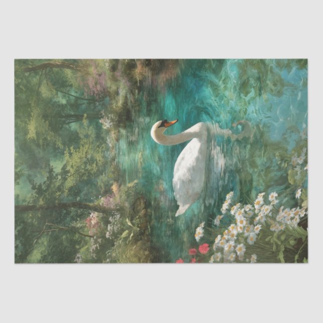 Papel De Seda Swan de Tranquilo Whimsical em Stream Florestal (Frente )