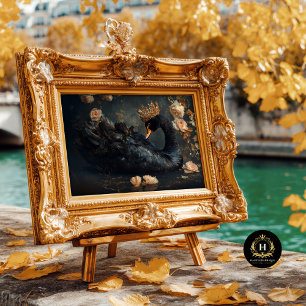Papel De Seda Swan Preto Majestoso com Decoupage Ouro Coroa