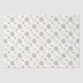Papel De Seda Swan Sage Green e Dourados Rosas Florais