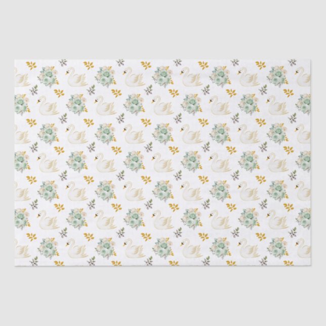 Papel De Seda Swan Sage Green e Dourados Rosas Florais (Frente )