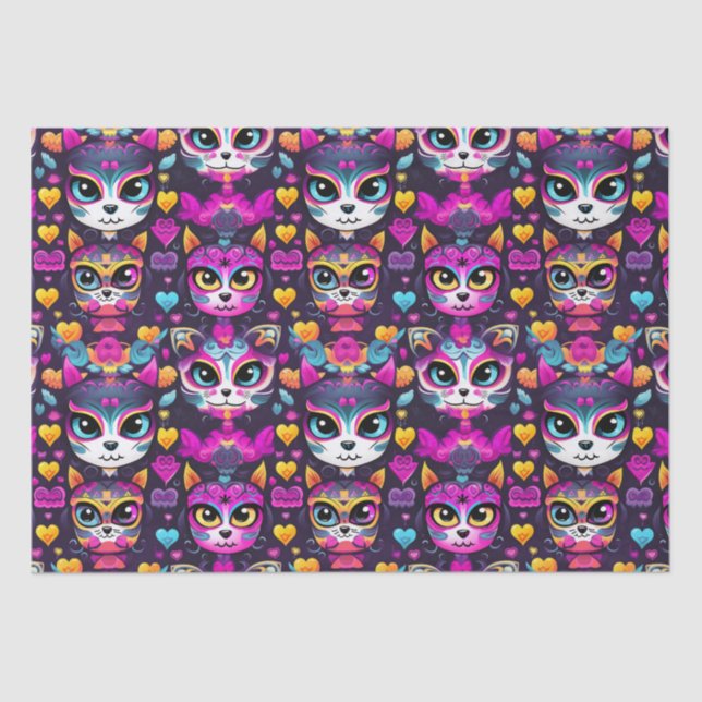 Papel De Seda 😻 Sweet Gatos de Muertos Fiesta (Frente )