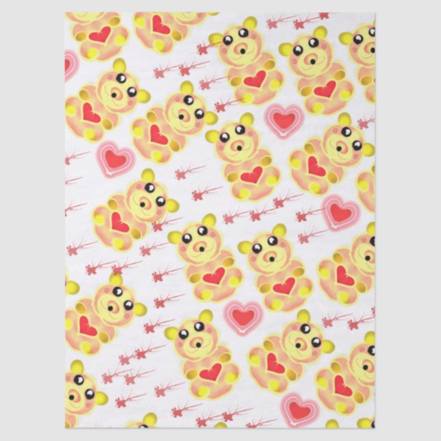 Papel De Seda Sweet Heart Bear Nursery Pattern (Frente )