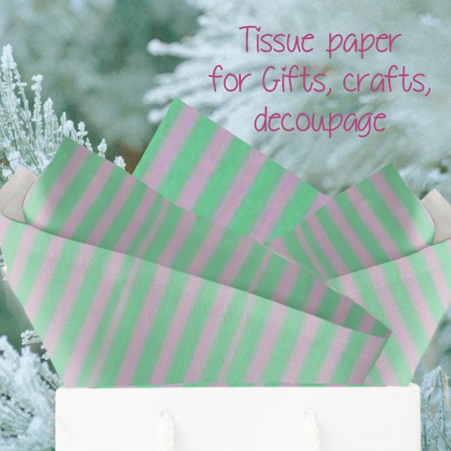 Papel De Seda Sweet Mint Green Pink Stripe Christmas Holiday  (Crafts, gift wrapping, decoupage...so many uses for tissue paper)
