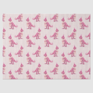 Papel De Seda T-Rex rosa fofo com jiboia e chapéu de festa