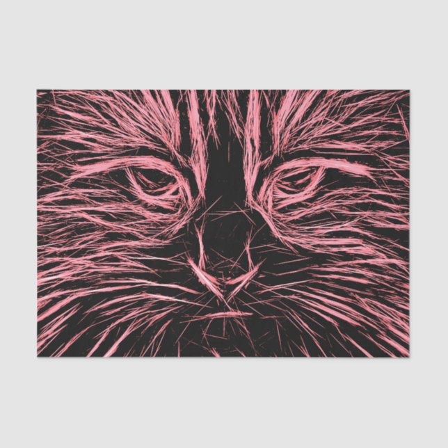 Papel De Seda Tabby Cat Art Design Cor Preto Rosa (Frente )